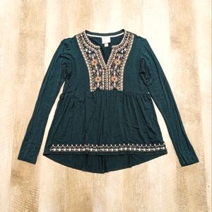 Knox Rose Embroidered Green Long Sleeve Top Size XS
